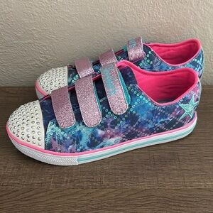 Girls’ Skechers Chit Chat Dazzle Days Blue/Multi Sparkle Sneakers, Size 4